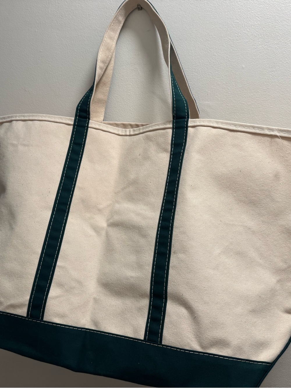 Vintage LL Bean Boat & Tote Bag White/Green Canvas XL 26” x 16” “LAR” - Picture 5 of 7